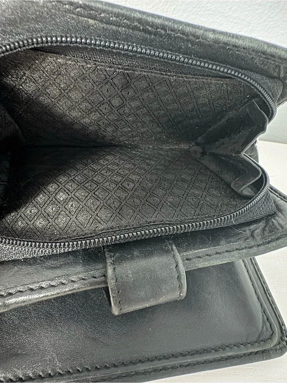Vintage Picard Germany Black Leather Bifold Wallet Prym Snap Diamond Jacquard